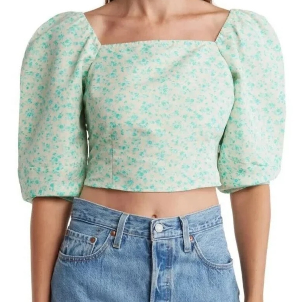 Levis Cottage Prairie Western Cowgirl Boho Peasant 60s Floral Crop Top Green L